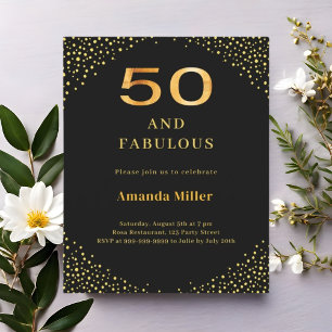Black gold 50th fabulous birthday invitation