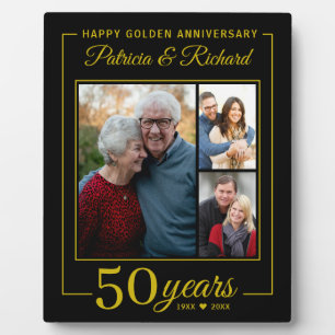 Black Gold 50th Golden Anniversary 3 Photo Collage Plaque