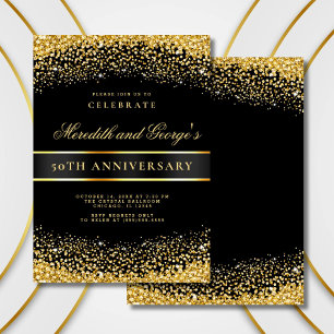Black Gold 50th Golden Wedding Anniversary Party Invitation