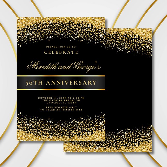 Black Gold 50th Golden Wedding Anniversary Party Invitation (Creator Uploaded)