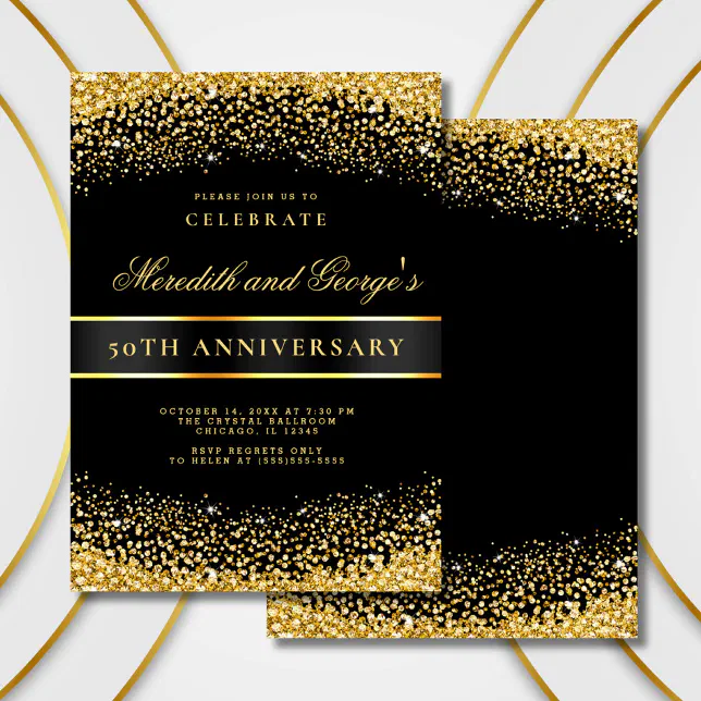 Black Gold 50th Golden Wedding Anniversary Party Invitation | Zazzle