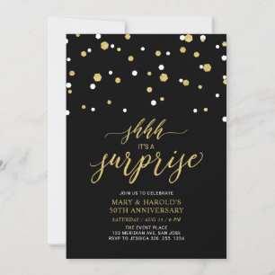 Black & Gold   50th Surprise Wedding Anniversary Invitation
