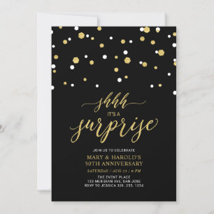Black & Gold   50th Surprise Wedding Anniversary Invitation