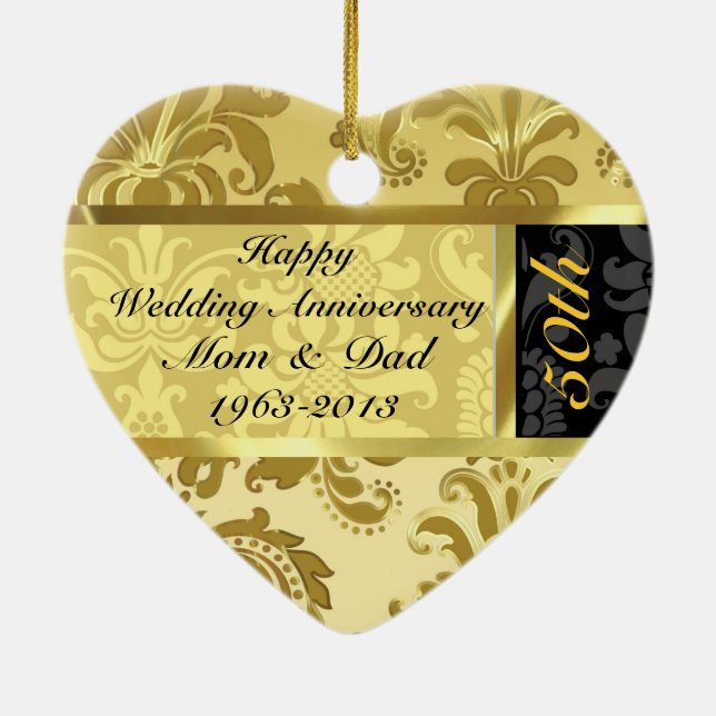 Black & Gold 50th Wedding Anniversary Ornament (Back)