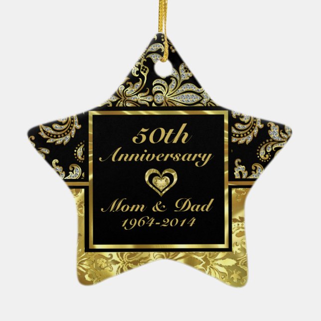 Black & Gold 50th Wedding Anniversary Ornament 2 (Back)