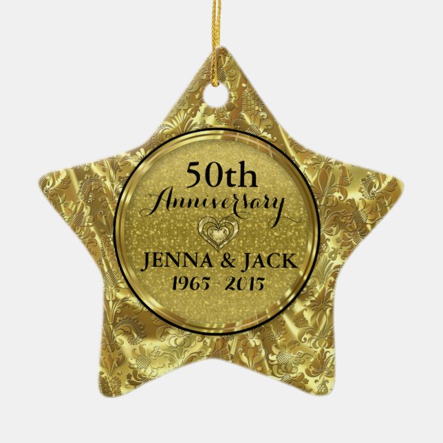 Black & Gold 50th Wedding Anniversary Ornament 3 (Front)