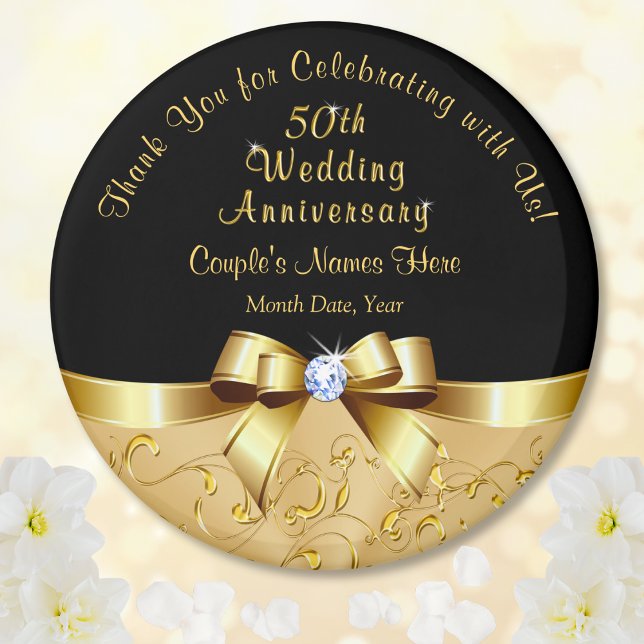 Black Gold, 50th Wedding Anniversary Party Favours Magnet (Cheap 50th wedding anniversary party favors. Black and Gold 50th anniversary Theme. Golden Favors.)