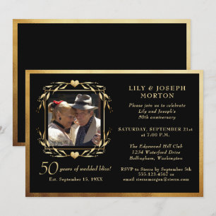 Black & Gold 50th Wedding Anniversary Photo Invitation