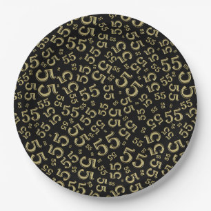 Black/Gold 55th Random Number Pattern Paper Plate