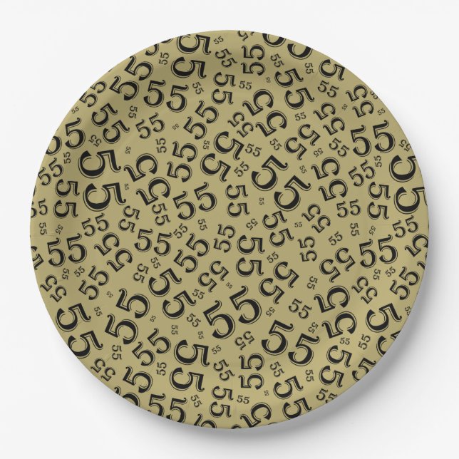  Black/Gold 55th Random Number Pattern Paper Plate (Front)