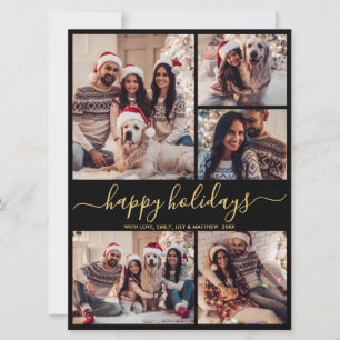 Black Gold 5 Photo Happy Holidays Christmas  Holiday Card