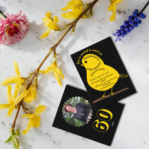 Black & Gold 60th Birthday Cute Bird Dinner Party Invitation