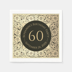Black Gold 60th Birthday Elegant Vintage Floral Napkin