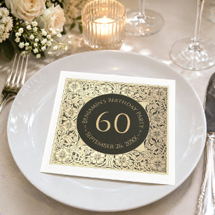Black Gold 60th Birthday Elegant Vintage Floral Napkin