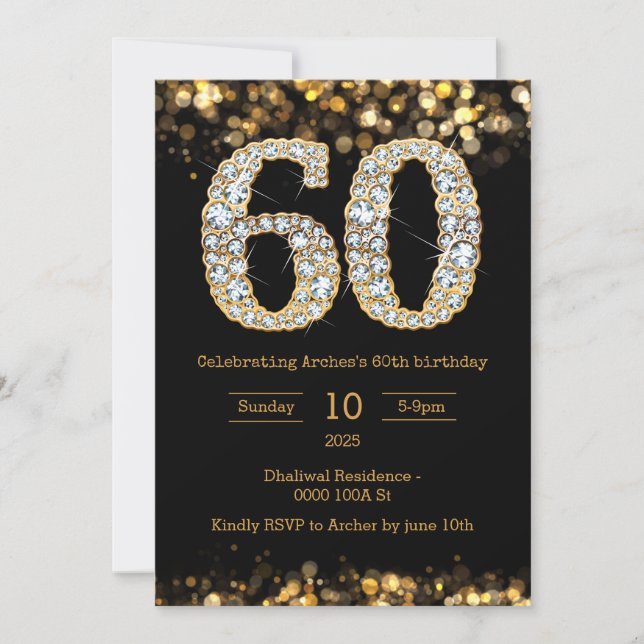 Black gold 60th birthday invitation (Front)