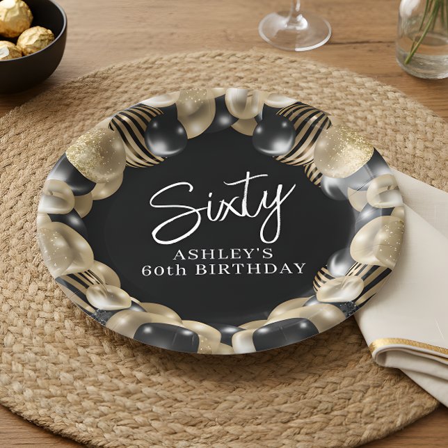 Black Gold 60th Birthday Paper Plate (Creator Uploaded)