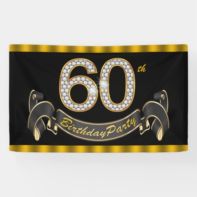Black Gold 60th Birthday Party Banner (Horizontal)