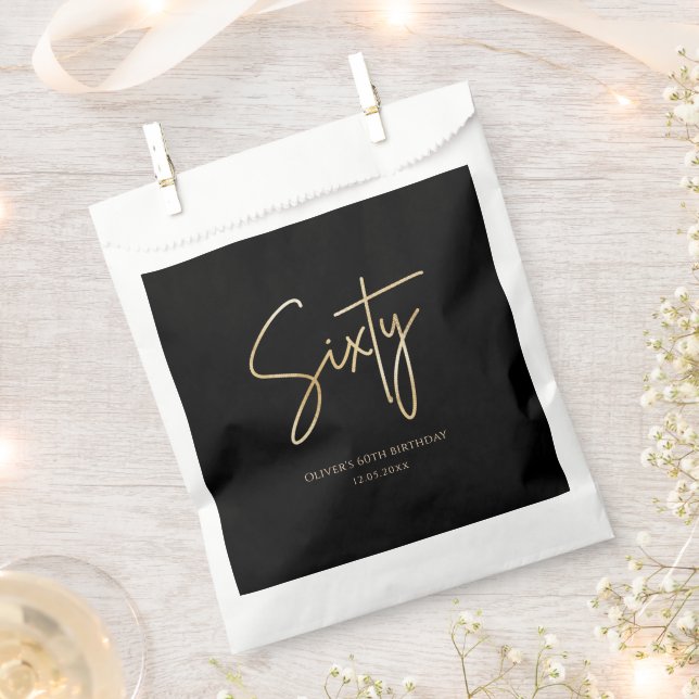 Black & Gold 60th Birthday Party Favour Bag (Clipped)