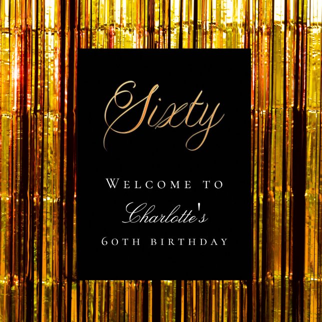 Black gold 60th birthday party welcome poster (Creator Uploaded)