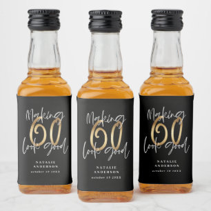 Black gold 60th birthday typography party favour  liquor bottle label
