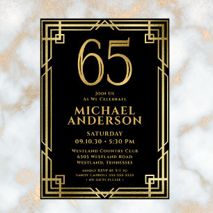 Black Gold 65th Birthday Photo Invitation