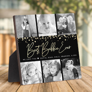 Black Gold 6 Photo Collage Best Bubbie Ever Script Plaque