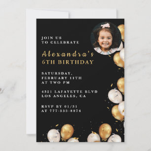 Black Gold 6th birthday invitation Balloon Photo 
