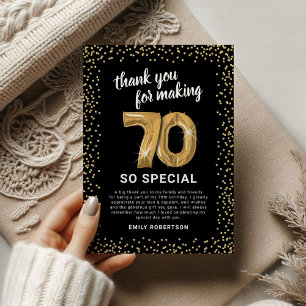 Black Gold 70th Adult Birthday Thank You Card