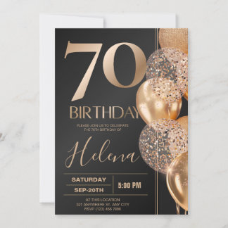 Black Gold 70th Birthday Glam Invitation