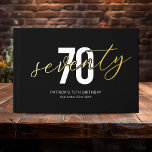 Black Gold 70th Birthday Guest Book<br><div class="desc">Modern 70th birthday party guest book featuring a stylish black background that can be changed to any colour,  the title "seventy",  plus the name and date in real gold foil. This can be changed to rose gold or silver.</div>