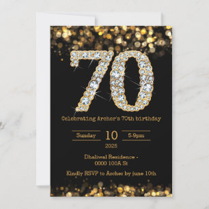 Black gold 70th birthday invitation