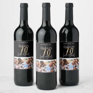 Black gold 70th birthday multi photo party  wine label