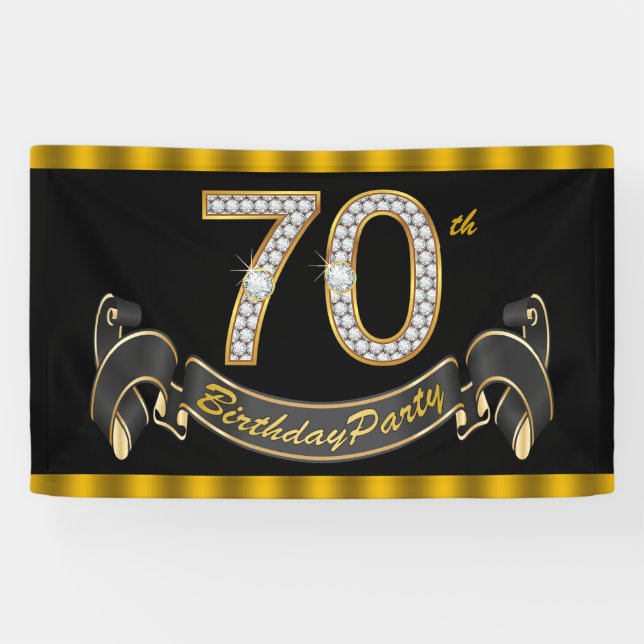 Black Gold 70th Birthday Party Banner (Horizontal)
