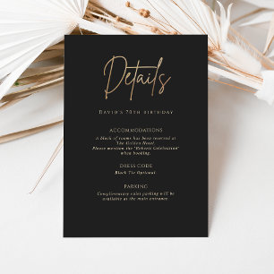 Black Gold 70th Birthday Party Details Card