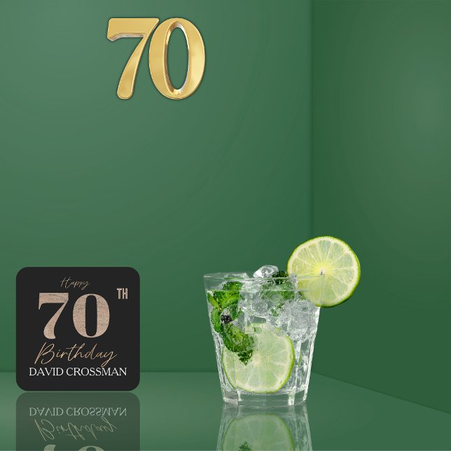 Black Gold 70th Birthday Personalised  Square Paper Coaster (Creator Uploaded)