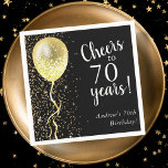 Black & Gold | 70th Glitter Balloon Birthday  Napkin<br><div class="desc">Customisable 70th birthday napkins featuring gold glitter and a gold glitter balloon,  on a black background.</div>