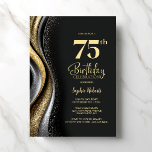 Black Gold 75th Birthday Party Invitation