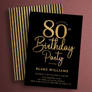 Black Gold 80th Birthday Invitation