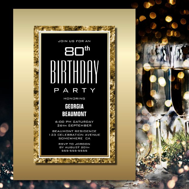 Black Gold 80th Birthday Party Invitation (Creator Uploaded)