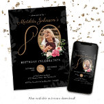 Black Gold 80th Birthday Party Invitation<br><div class="desc">Black Gold 80th Birthday Party Invitation. A delicate and feminine floral and botanical themed 80th birthday party invitation. It features beautiful flowers surrounding the photo of the birthday person all with a hint of vintage classiness! The designer is always ready to help, contact her if you need help with this...</div>