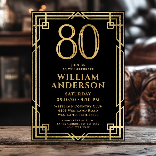 Black Gold 80th Birthday Photo Invitation (Creator Uploaded)