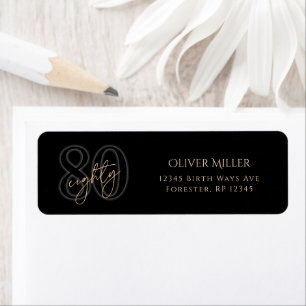 Black Gold 80th Birthday Return Address Label