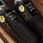 Black & Gold | 80th Glitter Balloon Birthday  Wine Label<br><div class="desc">Customisable 80th birthday wine labels featuring gold glitter and a gold glitter balloon,  on a black background.</div>