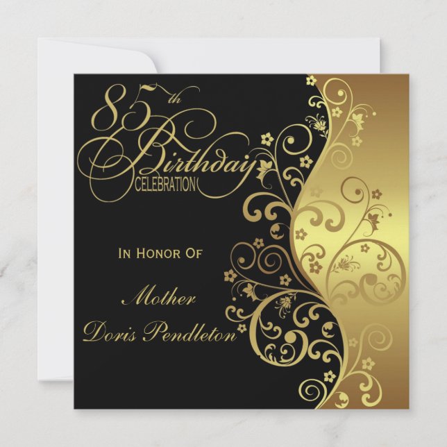 Black & Gold 85th Birthday Party Invitation (Front)