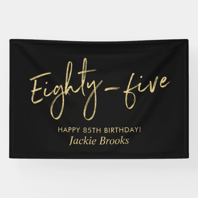 Black & Gold 85th Birthday Party Welcome Banner (Horizontal)