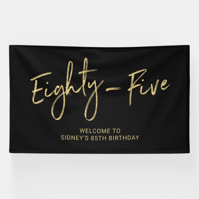 Black & Gold 85th Birthday Party Welcome Banner (Horizontal)
