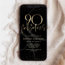 Black Gold 90 and Fabulous Birthday Phone Invite