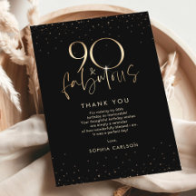 Black Gold 90 and Fabulous Birthday Thank You Card