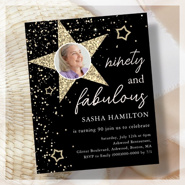 Black & Gold 90th  Birthday Budget Invitation (Creator Uploaded)