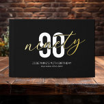 Black Gold 90th Birthday Guest Book<br><div class="desc">Modern 90th birthday party guest book featuring a stylish black background that can be changed to any colour,  the title "ninety",  plus the name and date in real gold foil. This can be changed to rose gold or silver.</div>